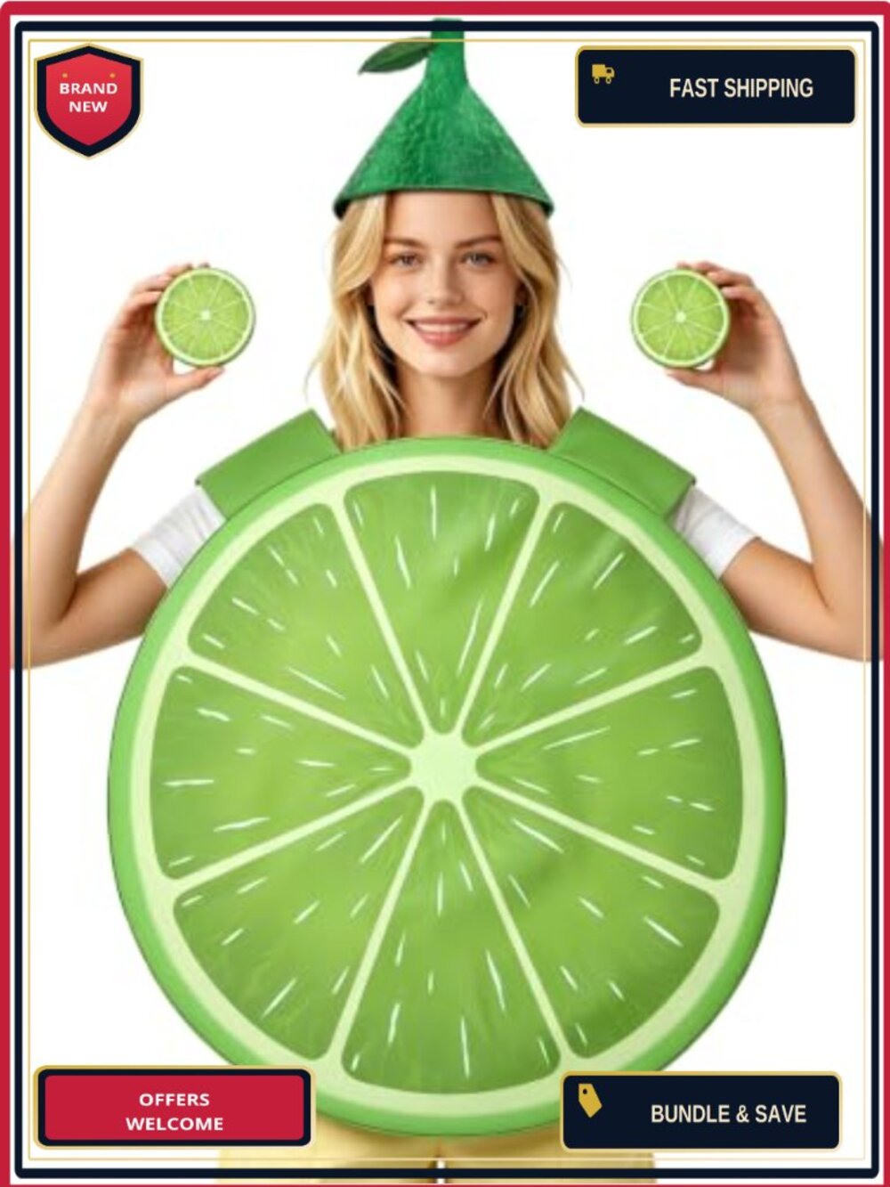 Adult Lime Slice Costume 2Pc Polyester Pullover Halloween Fruit Outfit